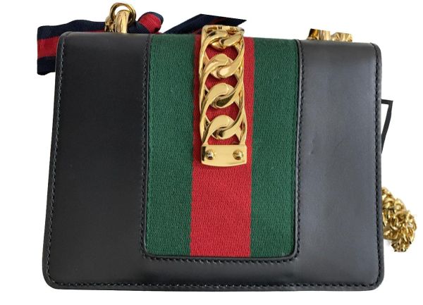 GUCCI BLACK LEATHER MINI SYLVIE CHAIN SHOULDER BAG