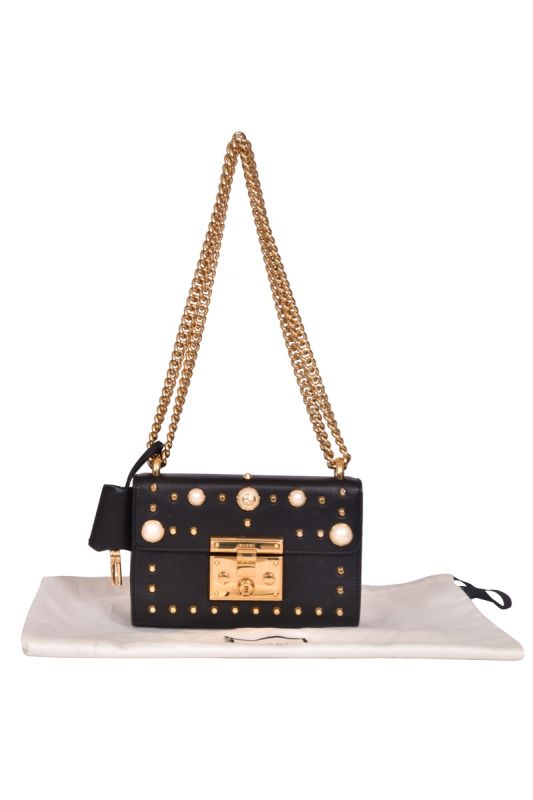 Gucci Black Small Studded Padlock Crossbody Bag
