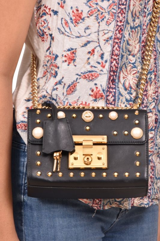 Gucci Black Small Studded Padlock Crossbody Bag