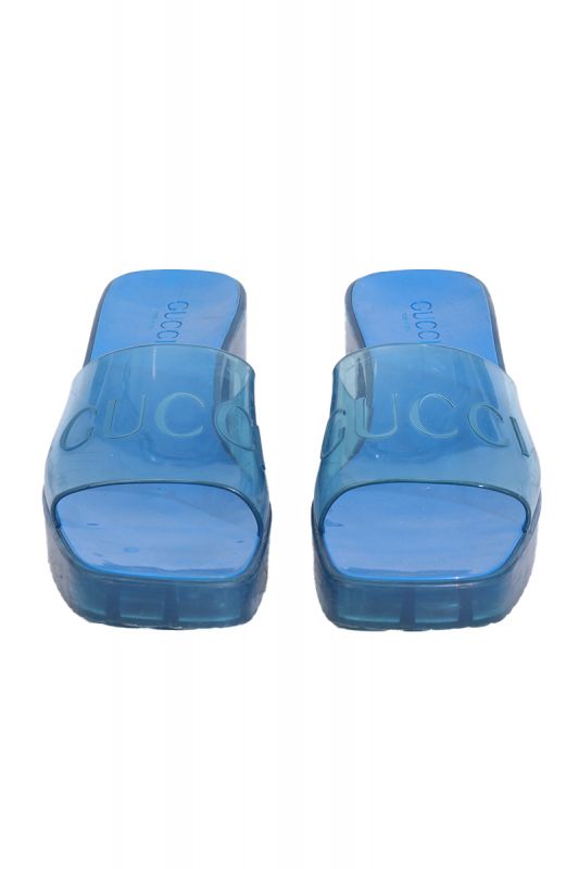 GUCCI BLUE CLEAT SOLE PLATFORM SANDALS