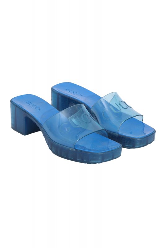 GUCCI BLUE CLEAT SOLE PLATFORM SANDALS