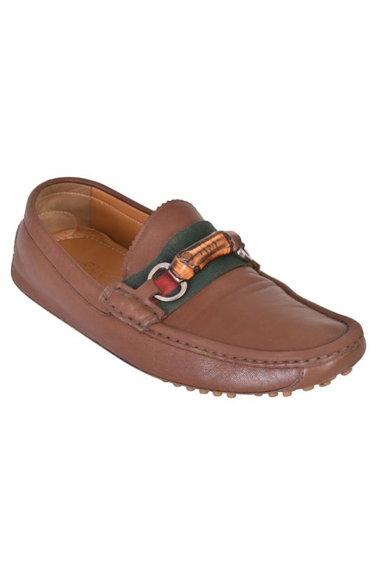 GUCCI BROWN BAMBOO HOSREBIT LOAFERS