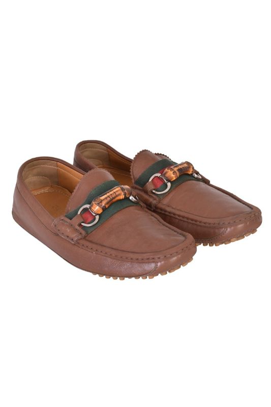 GUCCI BROWN BAMBOO HOSREBIT LOAFERS