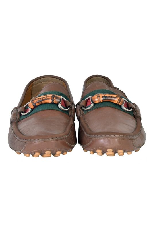 GUCCI BROWN BAMBOO HOSREBIT LOAFERS