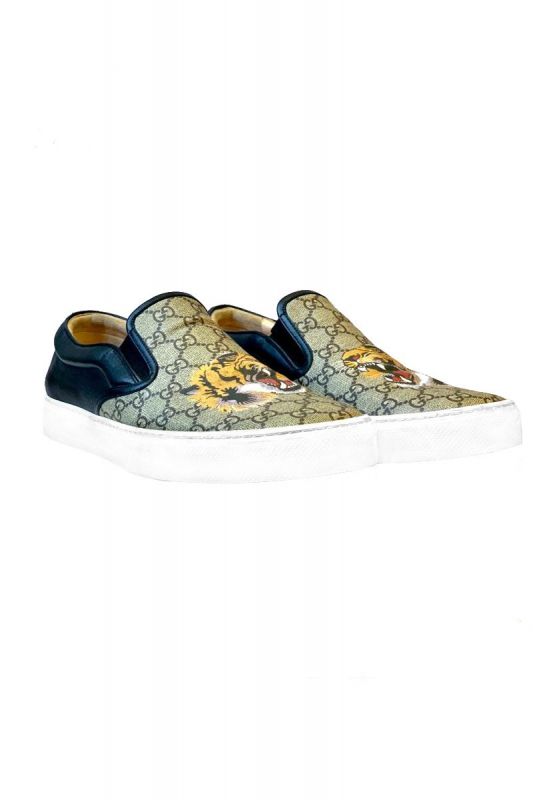 GUCCI BROWN DUBLIN TIGER PRINT GG CANVA LOAFER