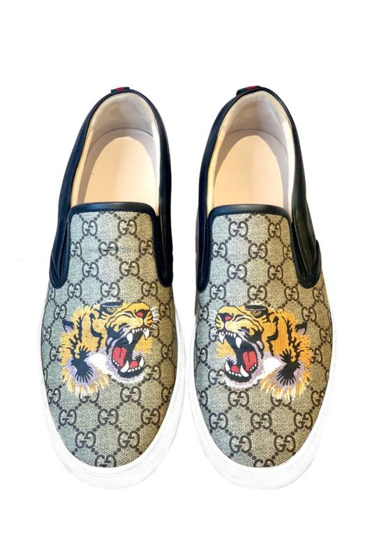 GUCCI BROWN DUBLIN TIGER PRINT GG CANVA