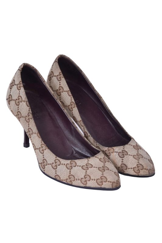 Gucci Brown GG Canvas Pointed Toe Pumps