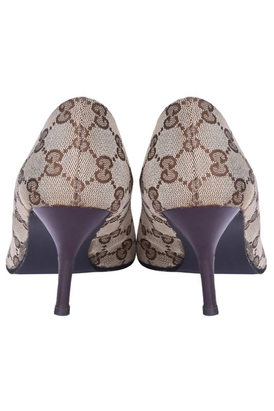 Gucci Brown GG Canvas Pointed Toe Pumps
