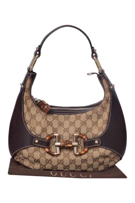 Gucci Brown Monogram Horsebit Shoulder Bag