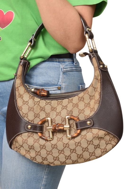 Gucci Brown Monogram Horsebit Shoulder Bag