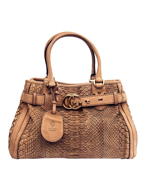 GUCCI BROWN PYTHON GG RUNNING LARGE TOTE