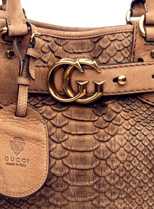 GUCCI BROWN PYTHON GG RUNNING LARGE TOTE
