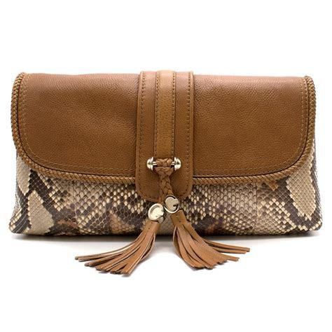 GUCCI BROWN EXOTIC SNAKE SKIN LARGE CLUTCH