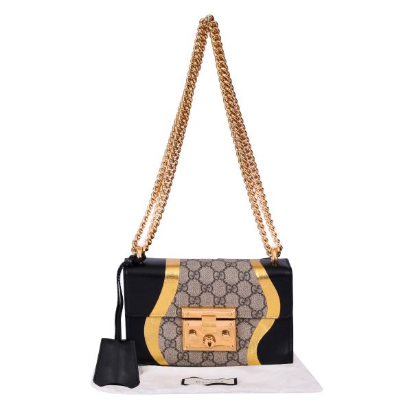 GUCCI CALFSKIN GG SUPREME MONOGRAM PADLOCK BAG
