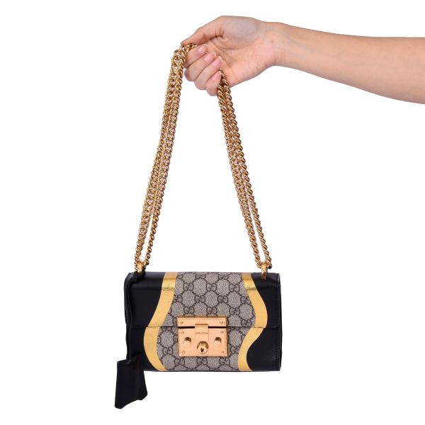 GUCCI CALFSKIN GG SUPREME MONOGRAM PADLOCK BAG