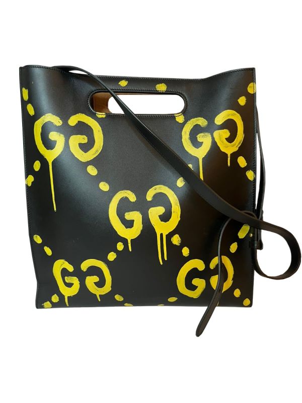 Gucci Calfskin Ghost Graffiti Black Tote Bag