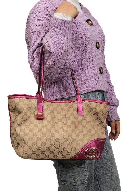 Gucci Canvas Britt Pink Tote Bag
