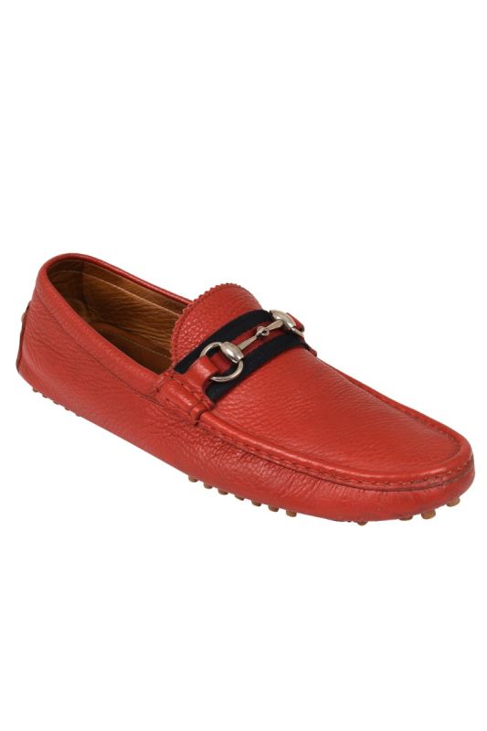 GUCCI DAMO HORSEBIT DRIVING RED LEATHER LOAFERS