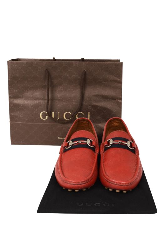 GUCCI DAMO HORSEBIT DRIVING RED LEATHER LOAFERS