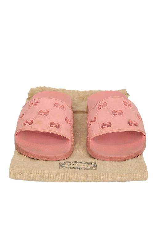 Gucci EU 35 Pink Rubber GG Cut Slider