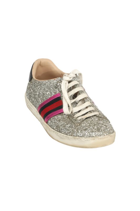 Gucci EU 36 Silver Glitter Wed Low Top Sneaker