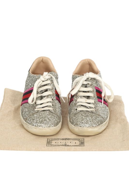 Gucci EU 36 Silver Glitter Wed Low Top Sneaker