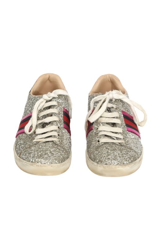 Gucci EU 36 Silver Glitter Wed Low Top Sneaker