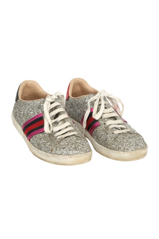 Gucci EU 36 Silver Glitter Wed Low Top Sneaker