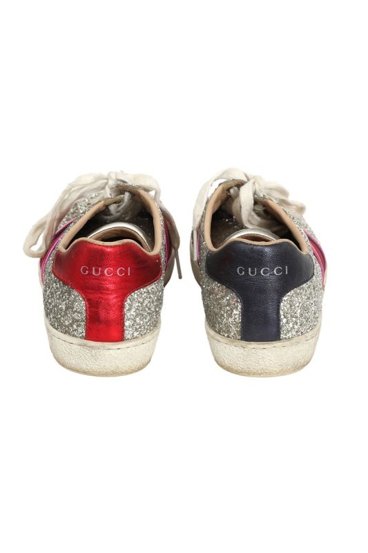 Gucci EU 36 Silver Glitter Wed Low Top Sneaker