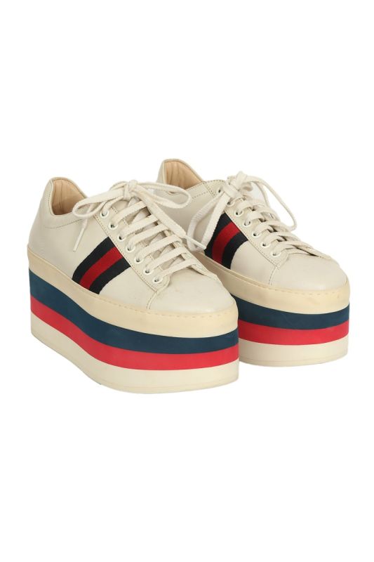 Gucci  EU 36 Web White Platform Sneakers
