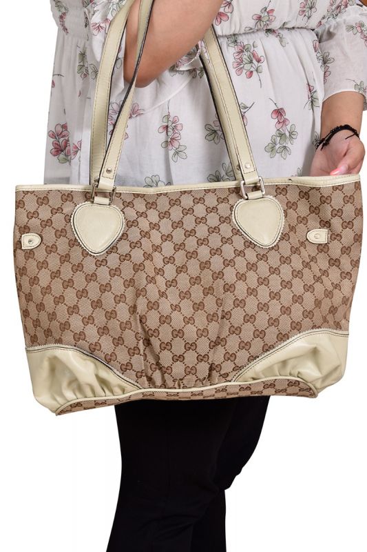 Gucci GG Beige Canvas Vintage Tote Bag