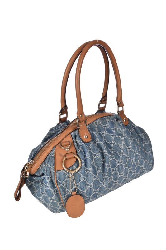 GUCCI GG DENIM SUKEY MEDIUM BOSTON BAG