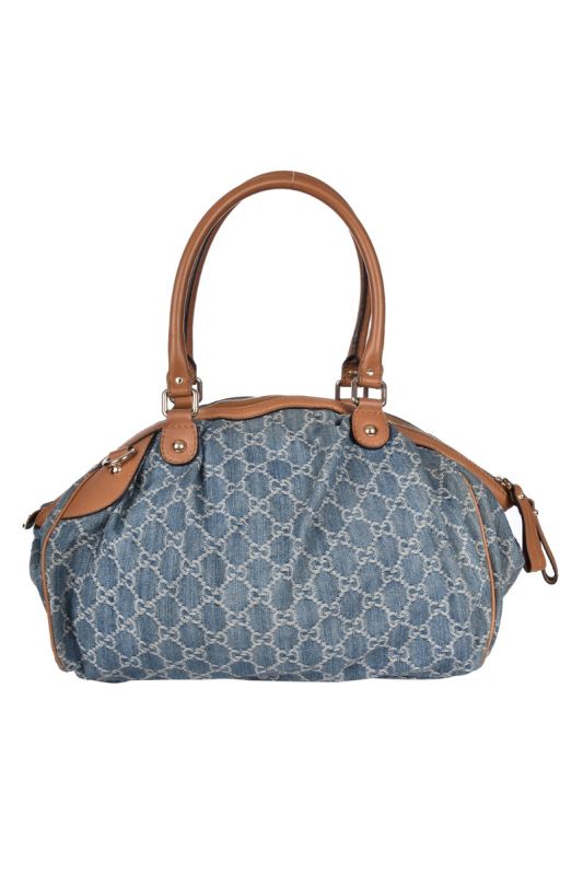 GUCCI GG DENIM SUKEY MEDIUM BOSTON BAG