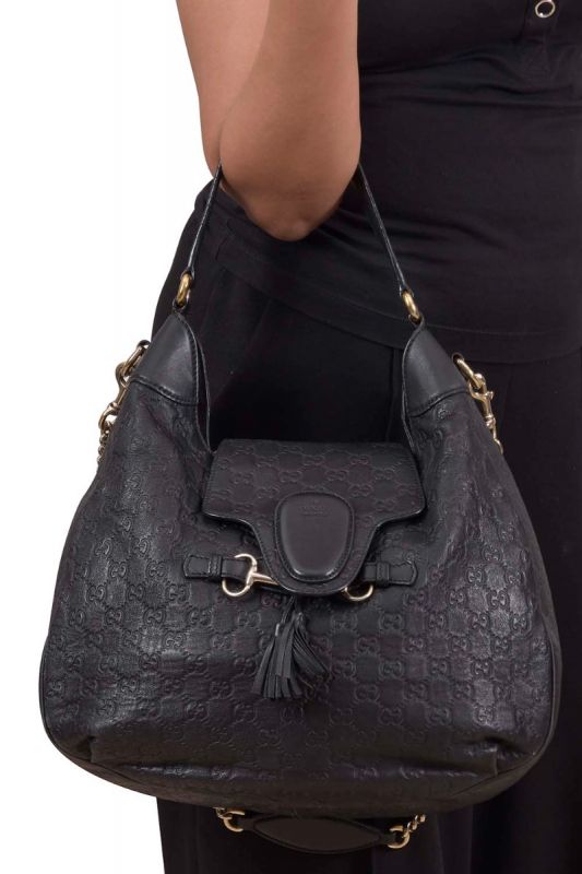 Gucci GG Guccissima Black Leather Hobo Bag