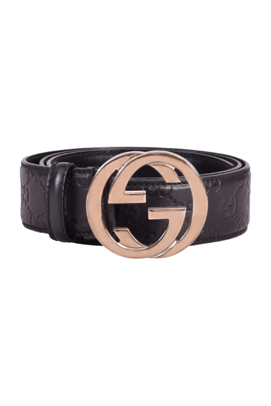 Gucci GG Interlock Monogram Black Leather Belt