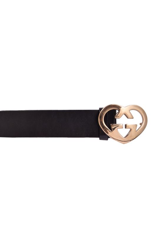 Gucci GG Interlocking Heart Buckle Leather Belt