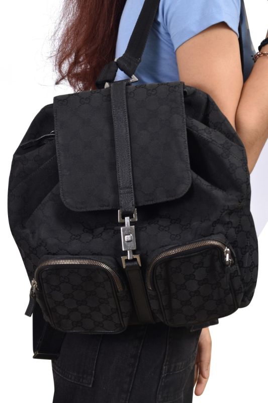 Gucci GG Monogram Black Jackie Canvas Backpack