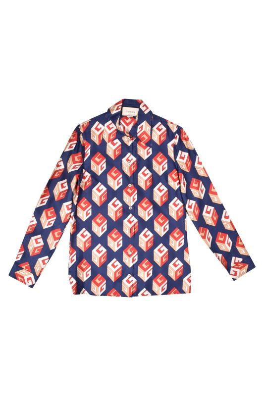 Gucci GG Monogram Printed Blue Shirt