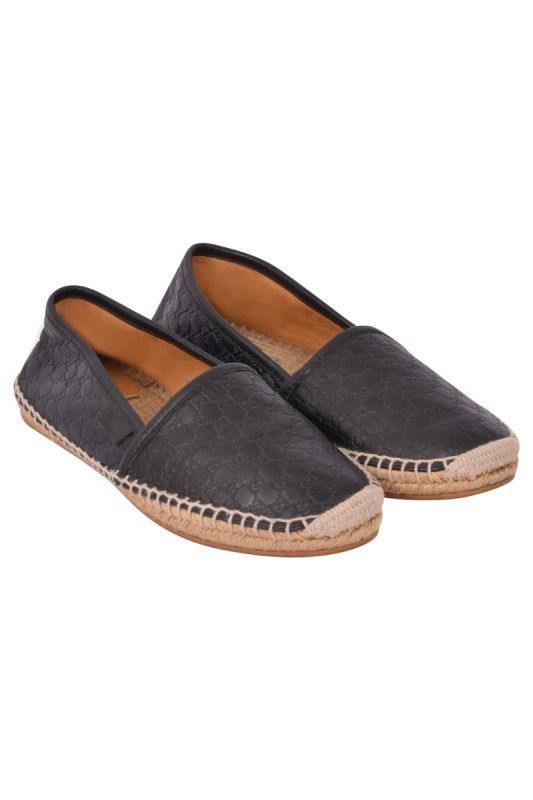 Gucci GG Monogram Unisex Balck Leather Espadrilles  