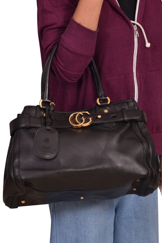 Gucci GG Running Black Leather Tote Bag