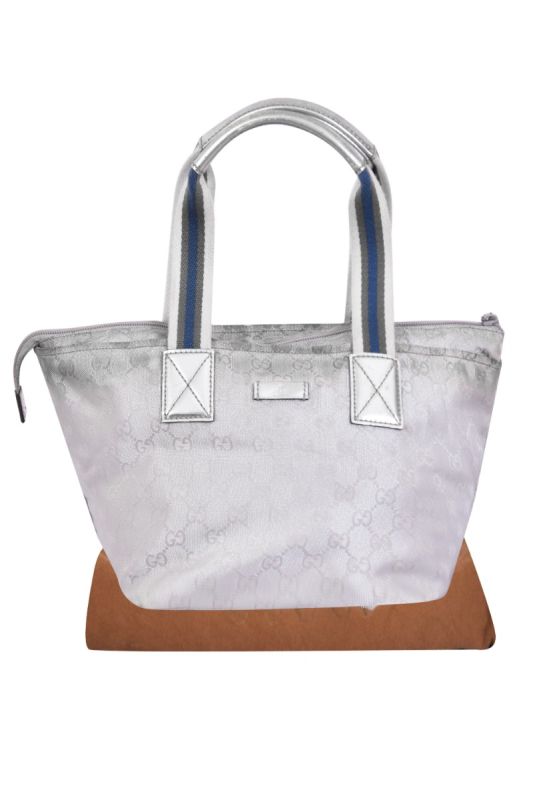 Gucci GG Sherry Line Monogram Silver Canvas Bag