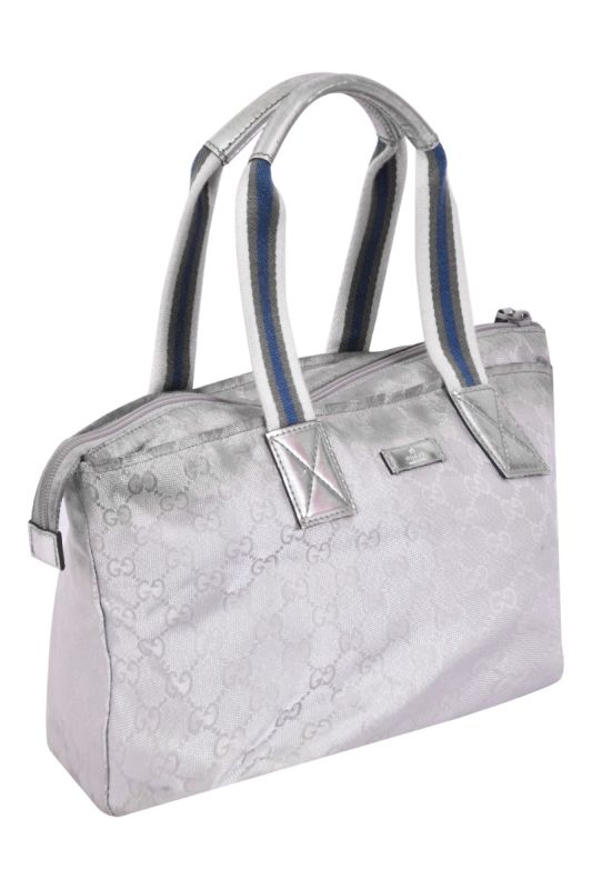 Gucci GG Sherry Line Monogram Silver Canvas Bag