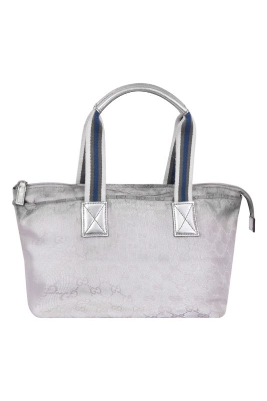 Gucci GG Sherry Line Monogram Silver Canvas Bag