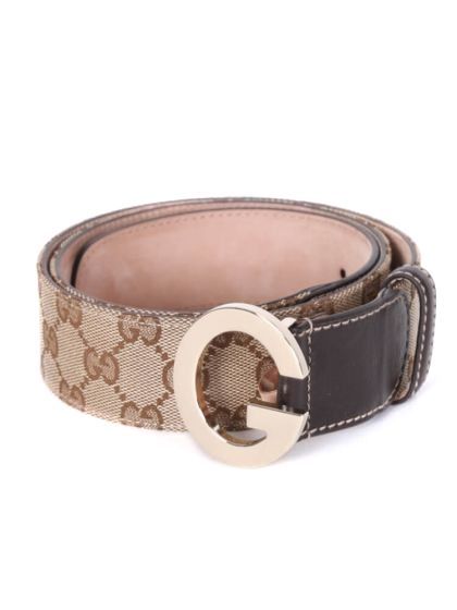 GUCCI GMONOGRAM CANVAS SILVER BUCKLE BELT 