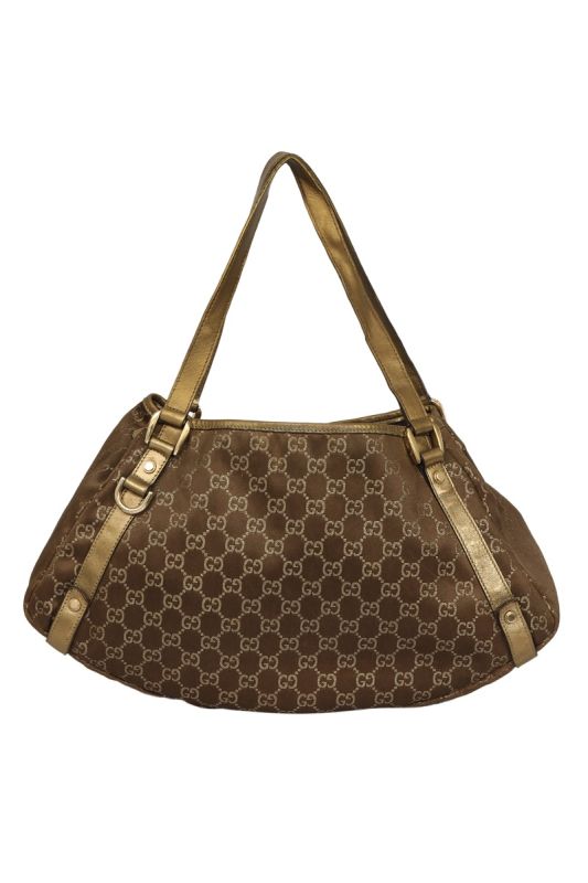 Gucci Gold Metallic Monogram Abbey D-ring Tote