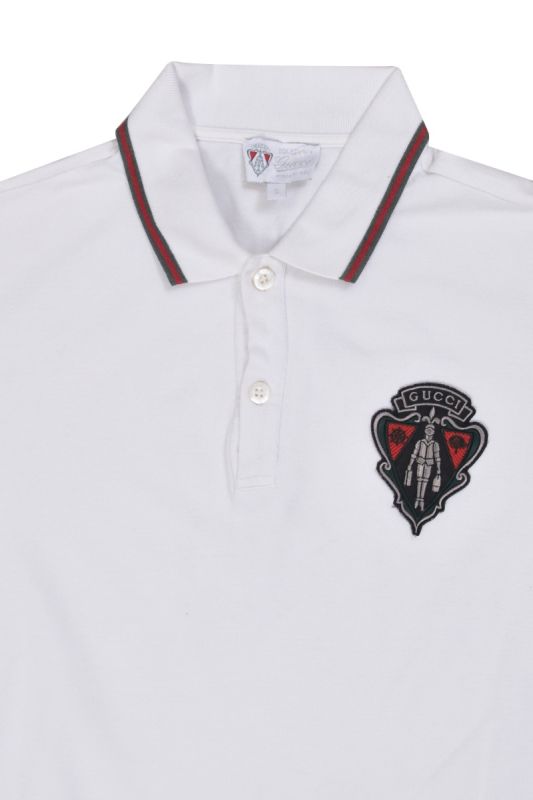 Gucci Men’s Slim Fit Hysteria Crest Web Trim White Polo T-Shirt