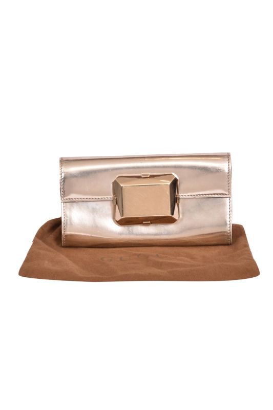 Gucci Metallic Gold Leather Gem Clutch