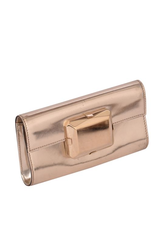 Gucci Metallic Gold Leather Gem Clutch