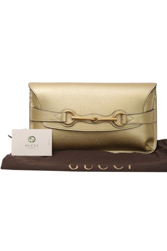 Gucci Metallic Leather Horse Bit Clutch