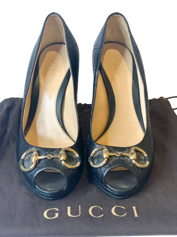 GUCCI MONOGRAM HORSEBIT PEEPTOES